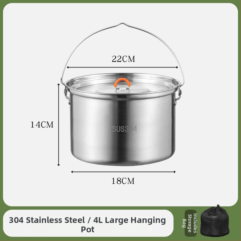 Комплект съдове за къмпинг от неръждаема стомана, преносими съдове и чайник (Материал: 304 неръждаема стомана; Функция: Преносим; Употреба: къмпинг на открито)