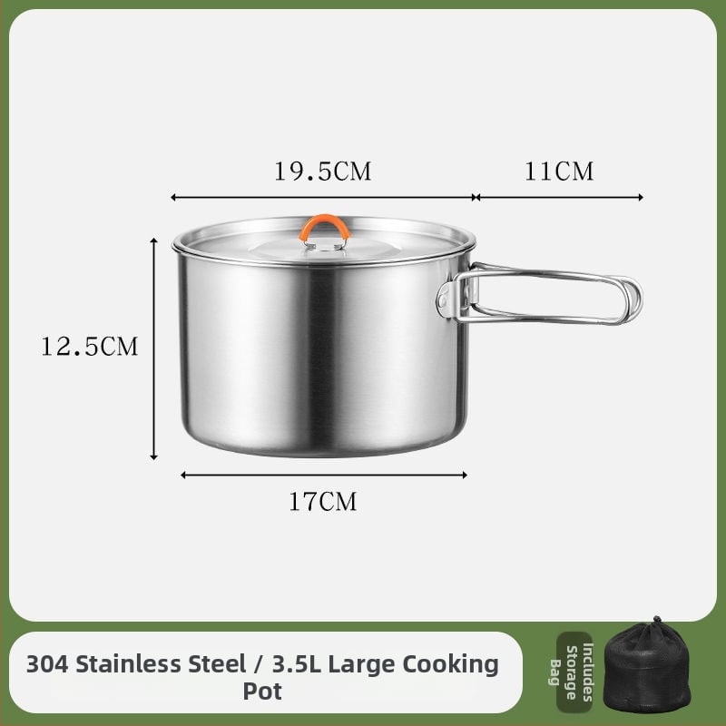 Комплект съдове за къмпинг от неръждаема стомана, преносими съдове и чайник (Материал: 304 неръждаема стомана; Функция: Преносим; Употреба: къмпинг на открито)