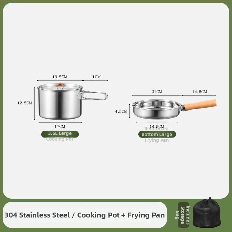 Комплект съдове за къмпинг от неръждаема стомана, преносими съдове и чайник (Материал: 304 неръждаема стомана; Функция: Преносим; Употреба: къмпинг на открито)