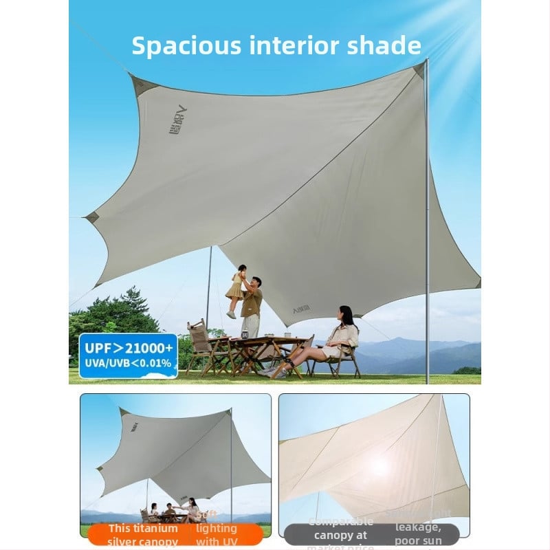Kültéri árnyékoló sátor kempingezéshez - négyszögletes napvédő, poliészter anyag, vízállósági osztály 1
