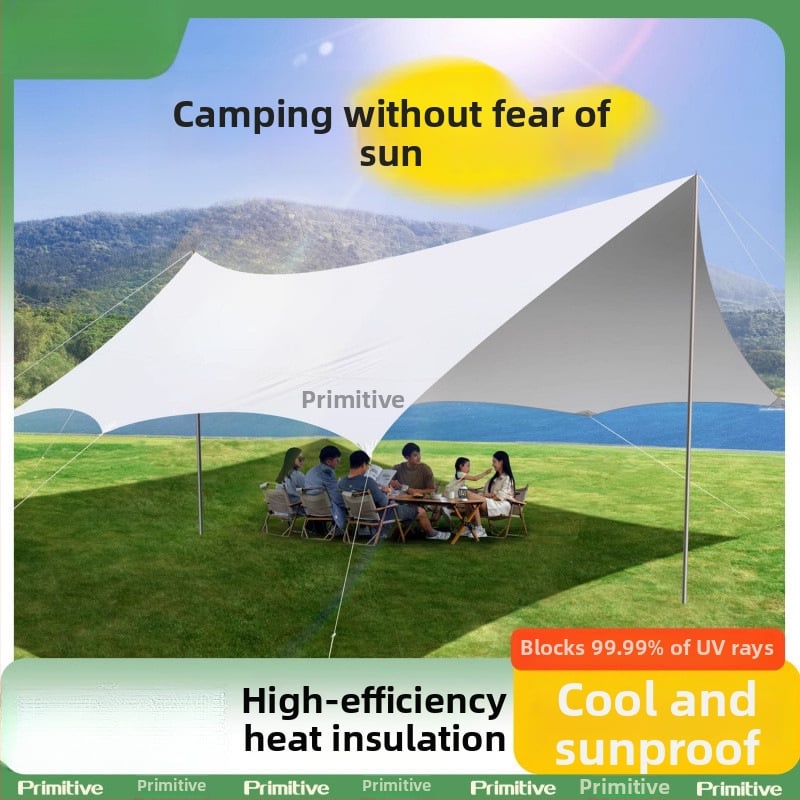 Kültéri árnyékoló sátor kempingezéshez - négyszögletes napvédő, poliészter anyag, vízállósági osztály 1