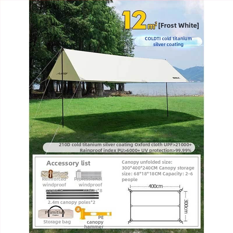 Kültéri árnyékoló sátor kempingezéshez - négyszögletes napvédő, poliészter anyag, vízállósági osztály 1