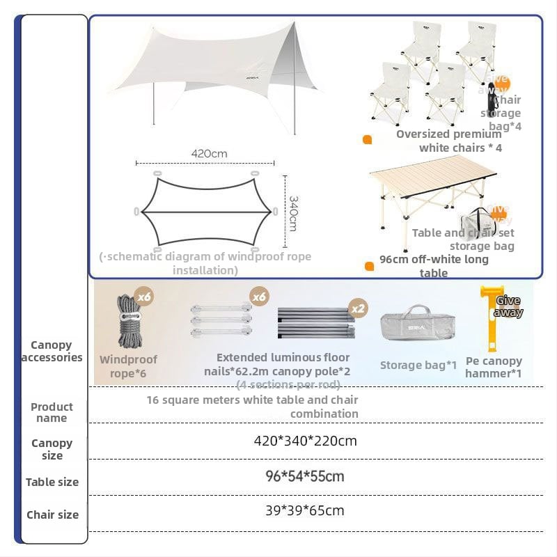 Kültéri árnyékoló sátor kempingezéshez - négyszögletes napvédő, poliészter anyag, vízállósági osztály 1