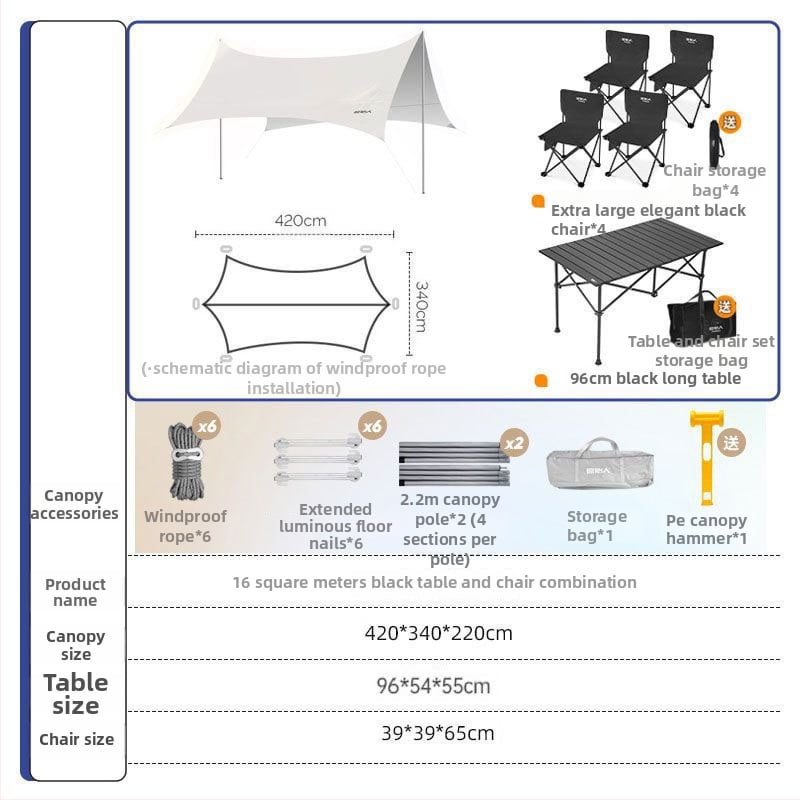 Kültéri árnyékoló sátor kempingezéshez - négyszögletes napvédő, poliészter anyag, vízállósági osztály 1