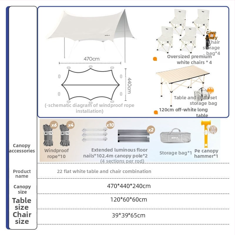 Kültéri árnyékoló sátor kempingezéshez - négyszögletes napvédő, poliészter anyag, vízállósági osztály 1