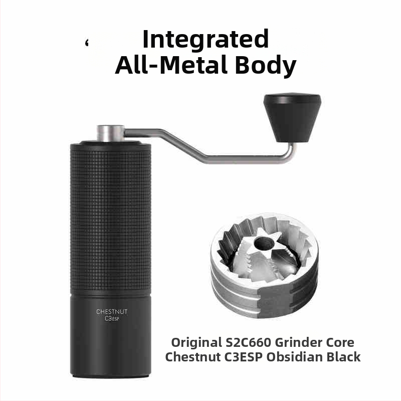 Ručný kávový mlyn Timemore C2S/C3S/S3 — kovové telo a kovová rukoväť