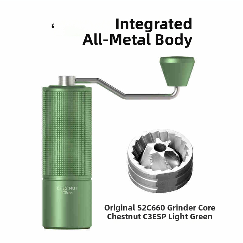 Ručný kávový mlyn Timemore C2S/C3S/S3 — kovové telo a kovová rukoväť