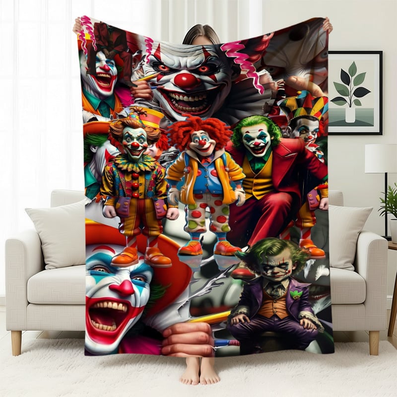 Cuvertură flanelă cu temă clovn — poliester ușor sub 300 g, personalizabilă cu poze, potrivită pentru toate anotimpurile