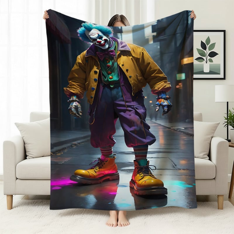 Cuvertură flanelă cu temă clovn — poliester ușor sub 300 g, personalizabilă cu poze, potrivită pentru toate anotimpurile