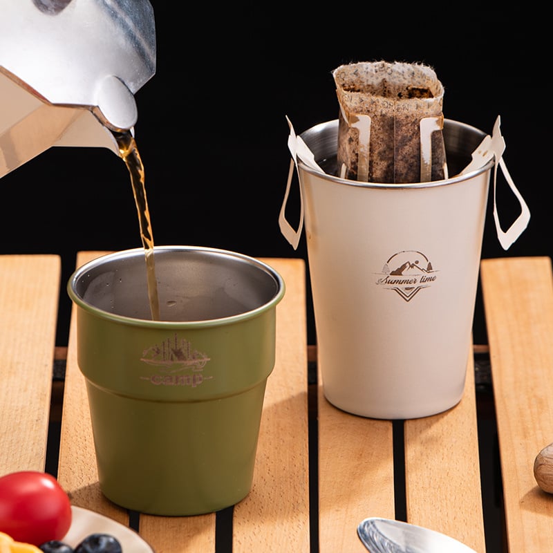 Къмпинг чаша за кафе от 304 неръждаема стомана, еднослойна, преносима • модел A300-350 • тегло 58 г • за 1 човек