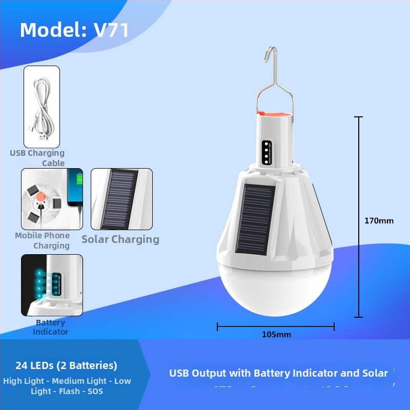 Lampă LED pentru camping, alimentare solară, baterie Li-ion încorporată, 3V, 10W, telecomandă