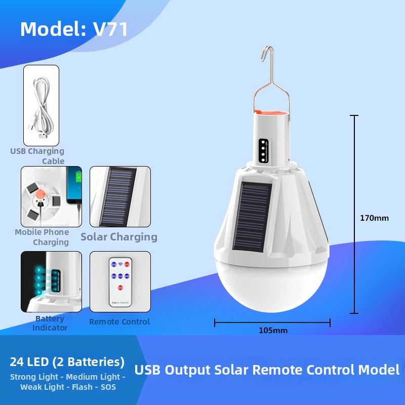 Lampă LED pentru camping, alimentare solară, baterie Li-ion încorporată, 3V, 10W, telecomandă
