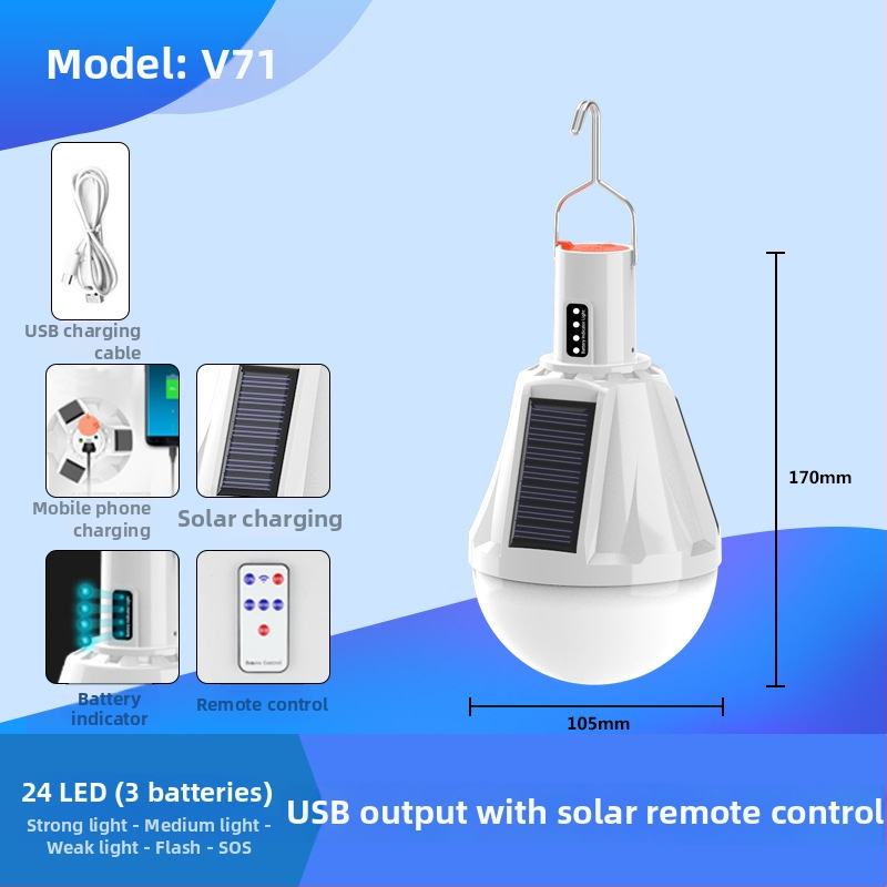 Lampă LED pentru camping, alimentare solară, baterie Li-ion încorporată, 3V, 10W, telecomandă