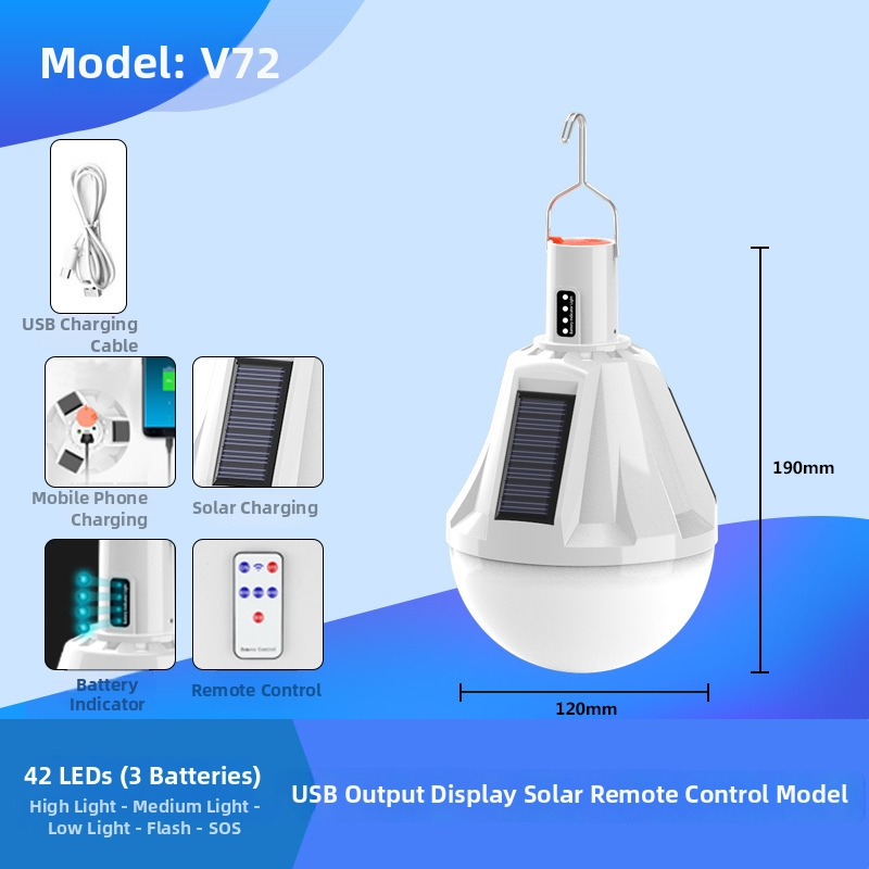 Lampă LED pentru camping, alimentare solară, baterie Li-ion încorporată, 3V, 10W, telecomandă
