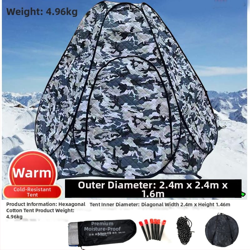 Зимна палатка за ледено риболов със автоматично разпъване, пирамидална едностепенна конструкция, тегло 4,7 кг, пръти от фибростъкло, Oxford плат вътрешен и външен