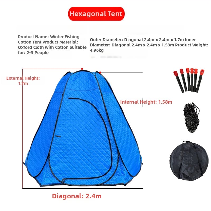 Зимна палатка за ледено риболов със автоматично разпъване, пирамидална едностепенна конструкция, тегло 4,7 кг, пръти от фибростъкло, Oxford плат вътрешен и външен