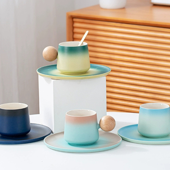 Set de cești de cafea din ceramică, stil Nordic, model solid, imprimare a siglei, ambalaj în cutie de carton