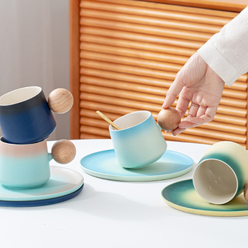 Set de cești de cafea din ceramică, stil Nordic, model solid, imprimare a siglei, ambalaj în cutie de carton