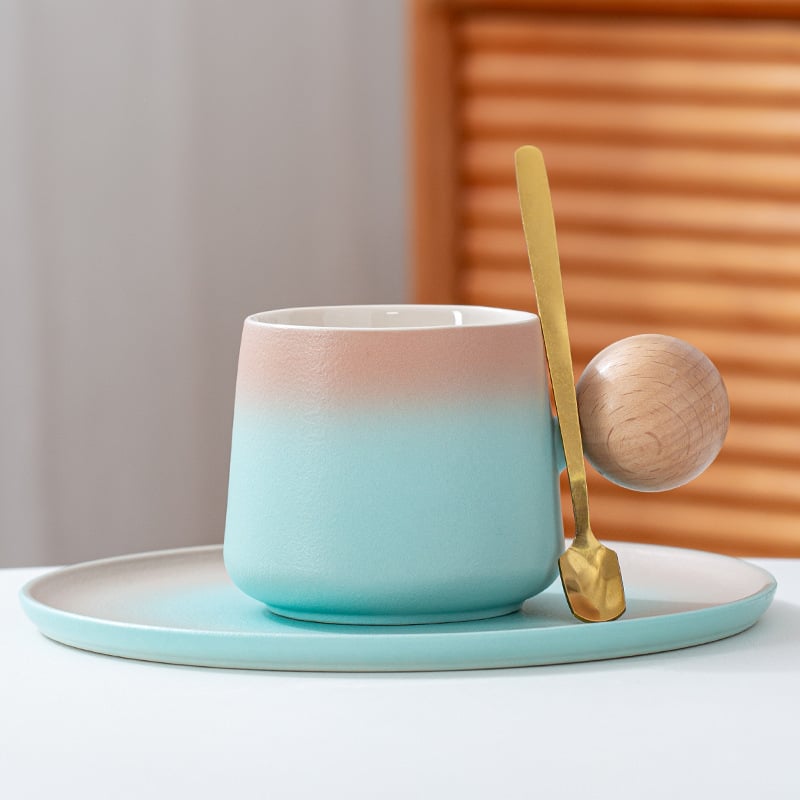 Set de cești de cafea din ceramică, stil Nordic, model solid, imprimare a siglei, ambalaj în cutie de carton