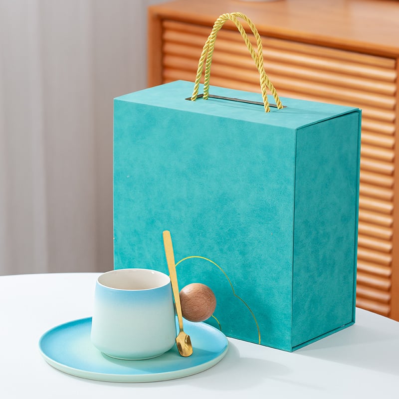 Set de cești de cafea din ceramică, stil Nordic, model solid, imprimare a siglei, ambalaj în cutie de carton