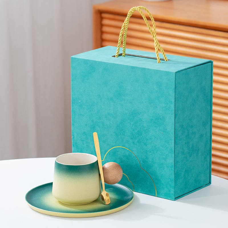 Set de cești de cafea din ceramică, stil Nordic, model solid, imprimare a siglei, ambalaj în cutie de carton