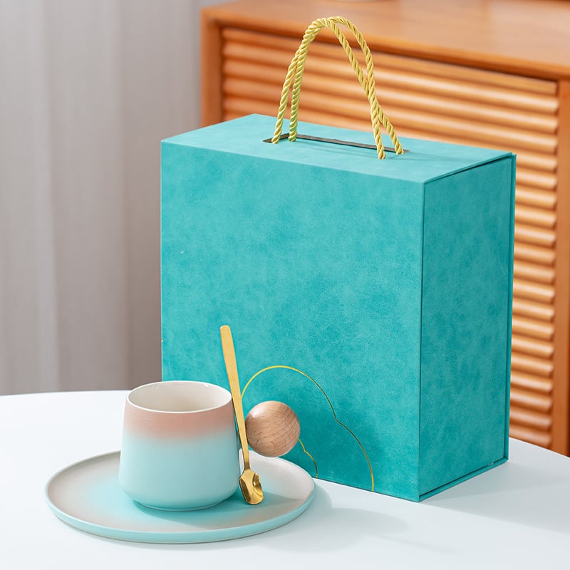 Set de cești de cafea din ceramică, stil Nordic, model solid, imprimare a siglei, ambalaj în cutie de carton