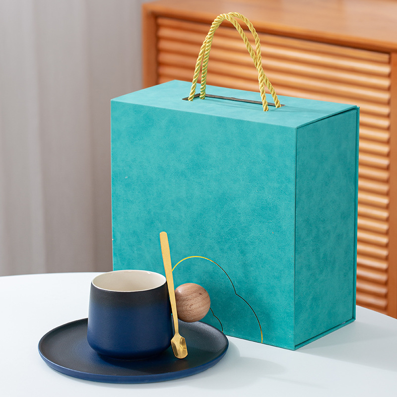 Set de cești de cafea din ceramică, stil Nordic, model solid, imprimare a siglei, ambalaj în cutie de carton