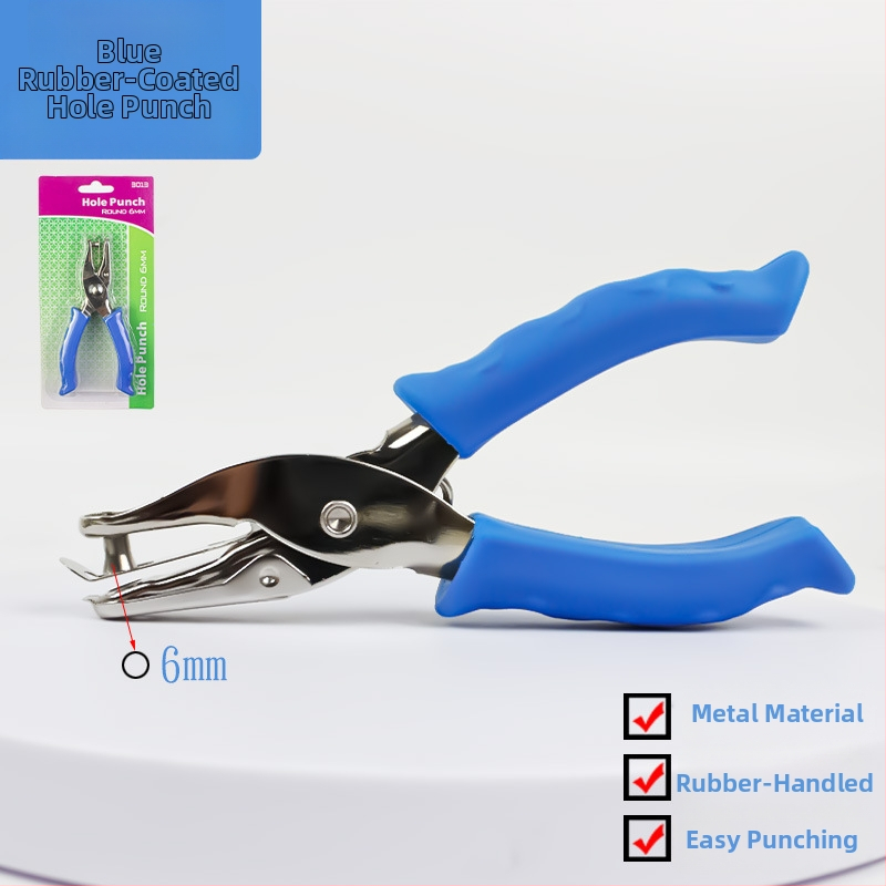 Ručný dierovač s gumovou úpravou a kovovým telom (Model 130BJ6G, 1 otvor, ručné ovládanie, hmotnosť 87 g)