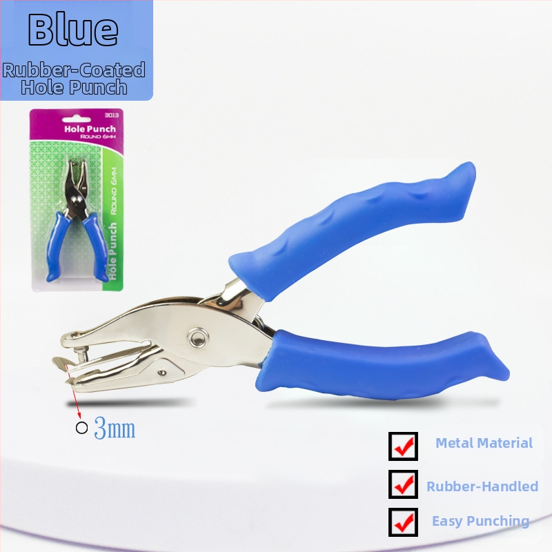 Ručný dierovač s gumovou úpravou a kovovým telom (Model 130BJ6G, 1 otvor, ručné ovládanie, hmotnosť 87 g)