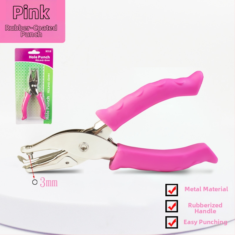 Ručný dierovač s gumovou úpravou a kovovým telom (Model 130BJ6G, 1 otvor, ručné ovládanie, hmotnosť 87 g)