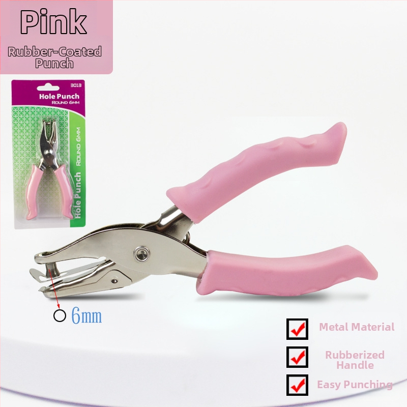 Ručný dierovač s gumovou úpravou a kovovým telom (Model 130BJ6G, 1 otvor, ručné ovládanie, hmotnosť 87 g)