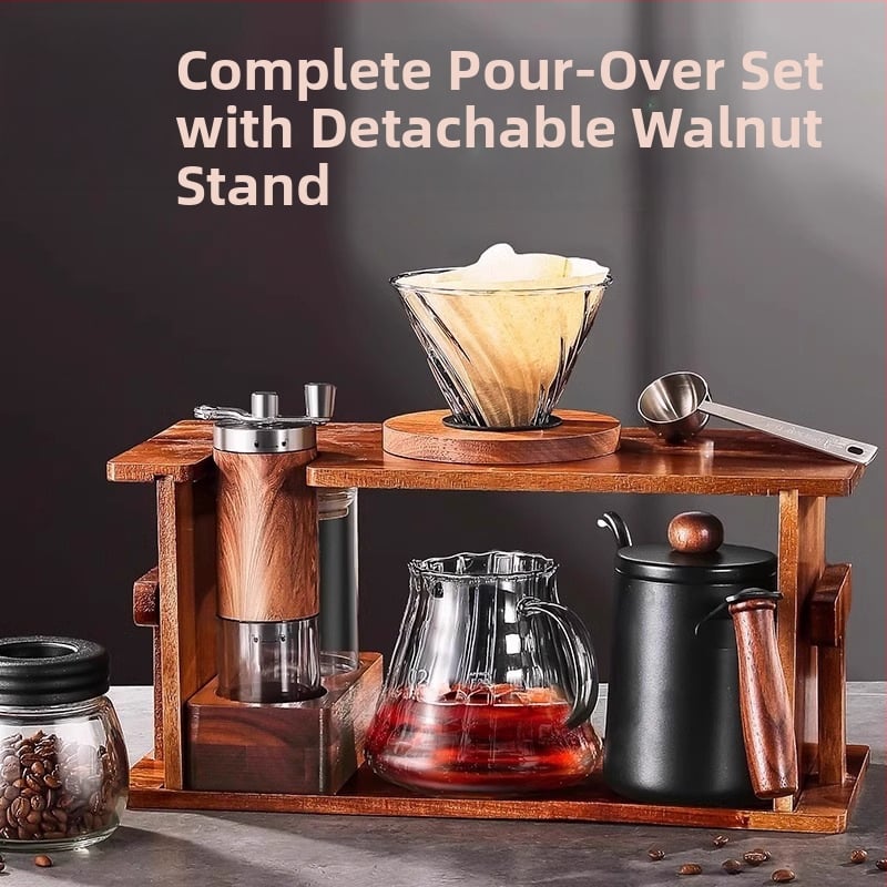 Σετ καφέ φίλτρου με ξύλινο σταντ και χειροκίνητο μύλο — πλήρες σετ για οικιακή χρήση