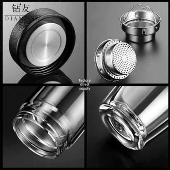 Ποτήρι νερού με διπλό τοίχωμα από θρεμοανθεκτικό γυαλί μποροσιλικό για αυτοκινητισμό; απλός σχεδιασμός χωρίς λαβή ή καπάκι; φινίρισμα αμμοβολής.