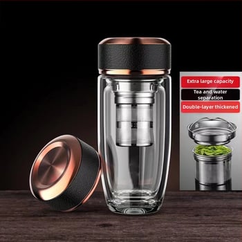 Ποτήρι νερού με διπλό τοίχωμα από θρεμοανθεκτικό γυαλί μποροσιλικό για αυτοκινητισμό; απλός σχεδιασμός χωρίς λαβή ή καπάκι; φινίρισμα αμμοβολής.