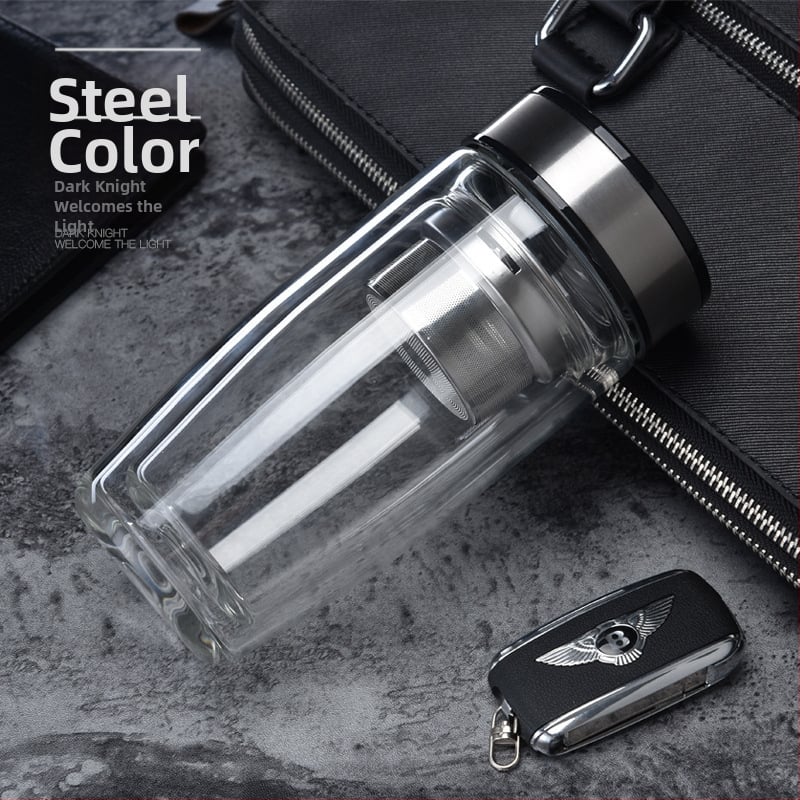 Ποτήρι νερού με διπλό τοίχωμα από θρεμοανθεκτικό γυαλί μποροσιλικό για αυτοκινητισμό; απλός σχεδιασμός χωρίς λαβή ή καπάκι; φινίρισμα αμμοβολής.