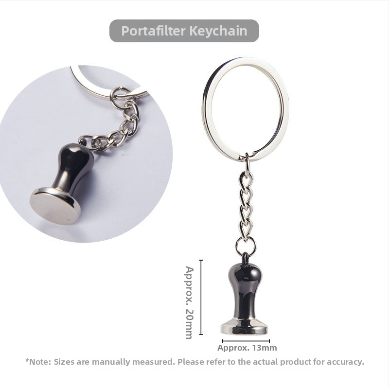 Set kľúčenka s kávovým motívom moka kanvičky; obsahuje mlynček na zrná a lis na prášok; povrch s farebným delením; moderný jednoduchý štýl; tlačené logo