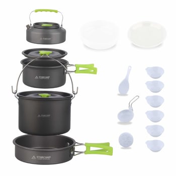STARCAMP Кемпинг комплект съдове и тенджери - алуминиева сплав, преносим, модел HX-CK08, тегло 1 кг