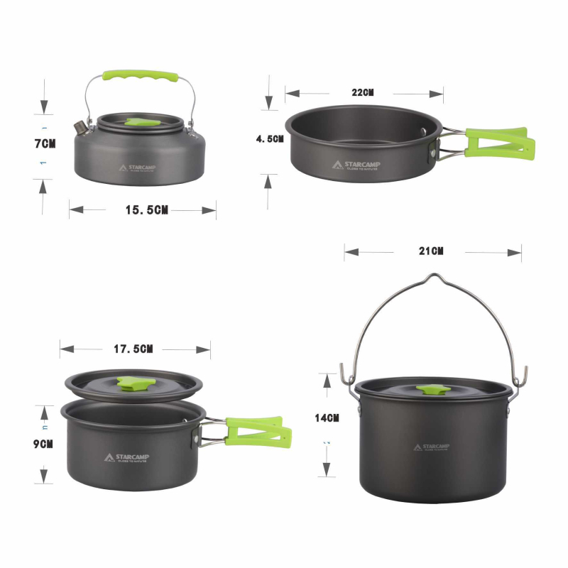 STARCAMP Кемпинг комплект съдове и тенджери - алуминиева сплав, преносим, модел HX-CK08, тегло 1 кг