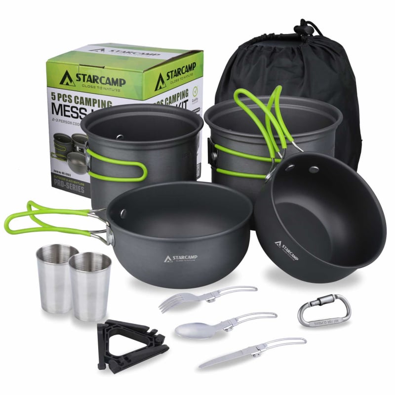 STARCAMP Кемпинг комплект съдове и тенджери - алуминиева сплав, преносим, модел HX-CK08, тегло 1 кг