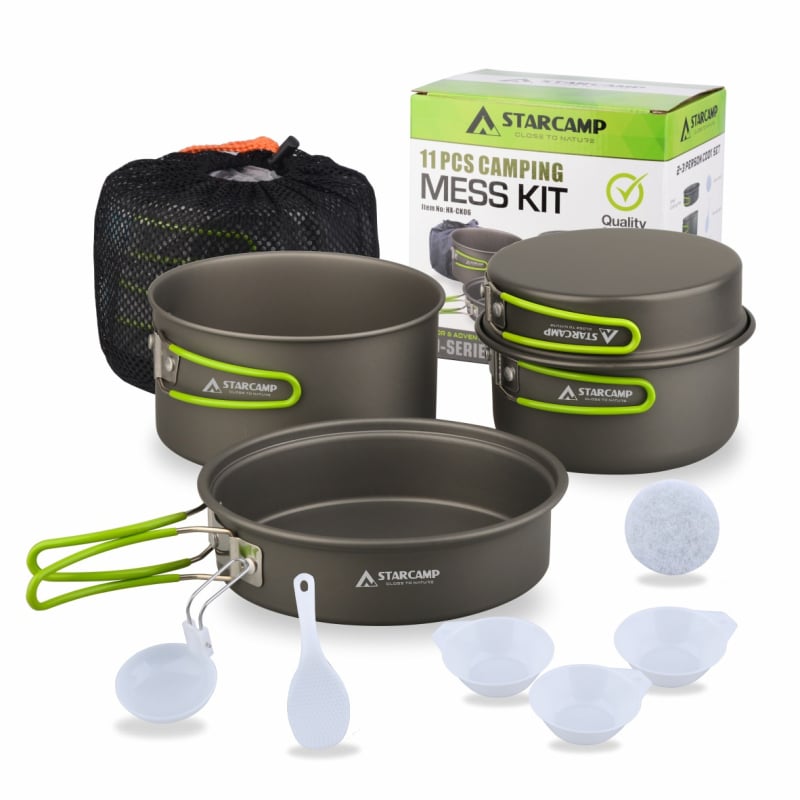 STARCAMP Кемпинг комплект съдове и тенджери - алуминиева сплав, преносим, модел HX-CK08, тегло 1 кг