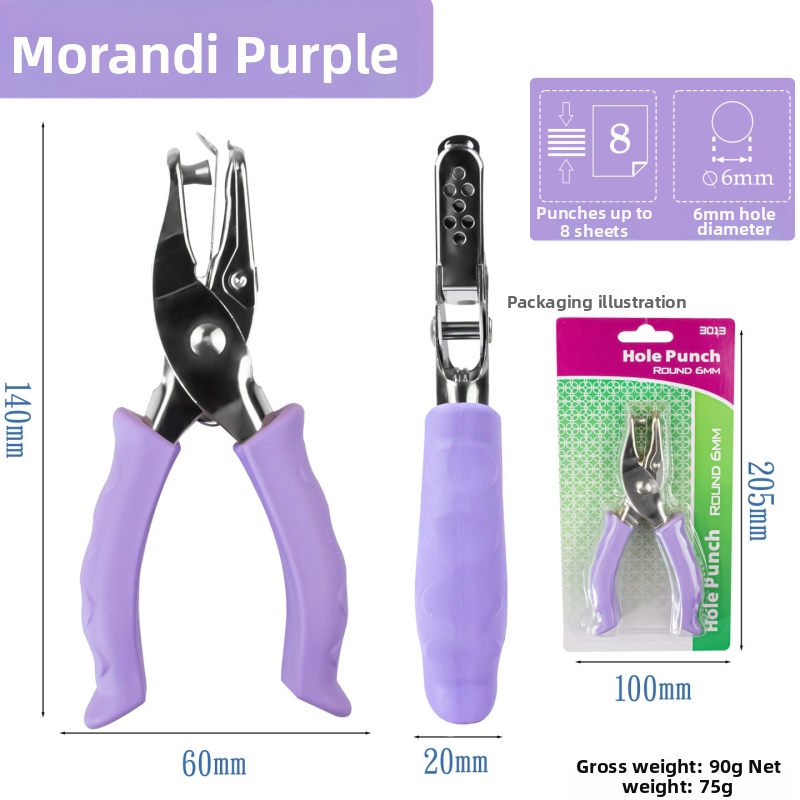 Ručný dierovač na papier s gumovým úchytom — model 3012, značka Yishen, ručné dierovanie, 1 otvor, hrúbka dierovania: 2