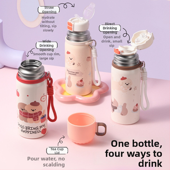 Unisex termos šalice sa slamkom, unutarnji spremnik od 316 nehrđajućeg čelika, vanjski omotač od 201 nehrđajućeg čelika, prenosno uz remen, vakuumska izolacija 6–12 sati