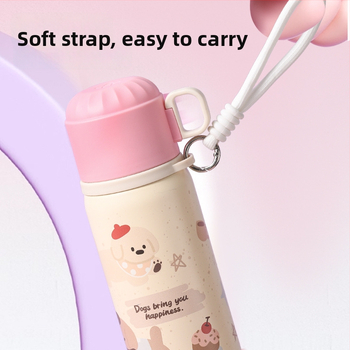 Unisex termos šalice sa slamkom, unutarnji spremnik od 316 nehrđajućeg čelika, vanjski omotač od 201 nehrđajućeg čelika, prenosno uz remen, vakuumska izolacija 6–12 sati