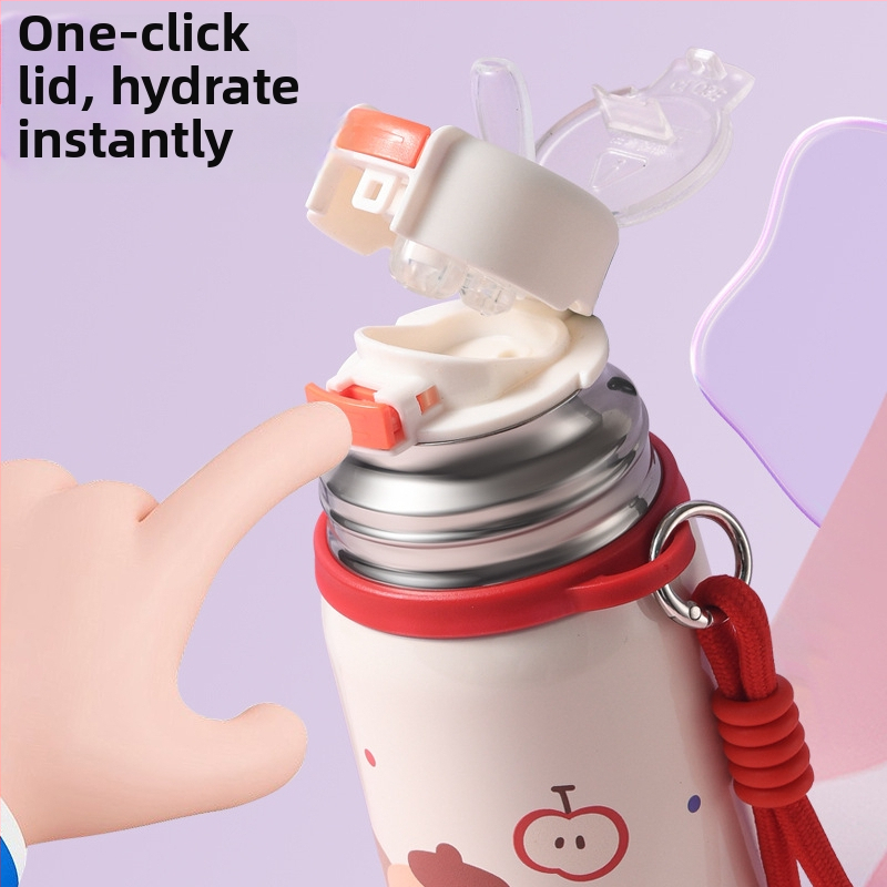 Unisex termos šalice sa slamkom, unutarnji spremnik od 316 nehrđajućeg čelika, vanjski omotač od 201 nehrđajućeg čelika, prenosno uz remen, vakuumska izolacija 6–12 sati