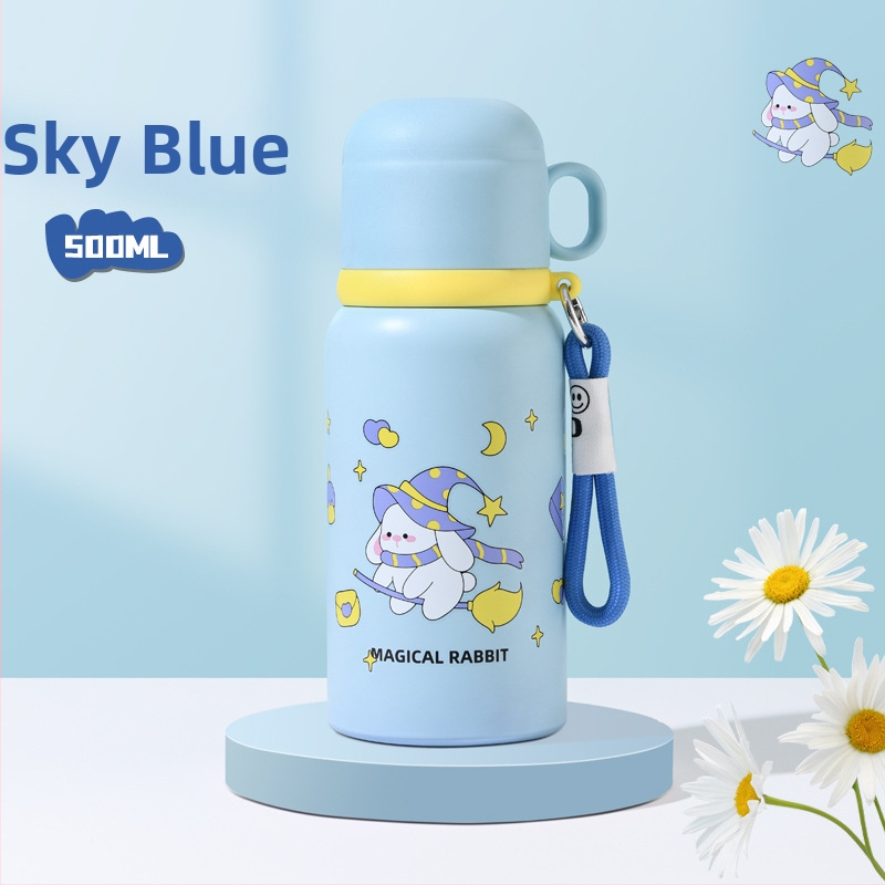 Unisex termos šalice sa slamkom, unutarnji spremnik od 316 nehrđajućeg čelika, vanjski omotač od 201 nehrđajućeg čelika, prenosno uz remen, vakuumska izolacija 6–12 sati