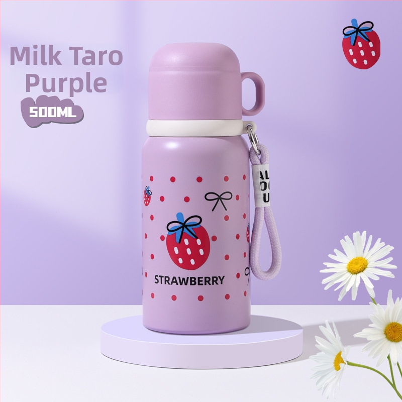 Unisex termos šalice sa slamkom, unutarnji spremnik od 316 nehrđajućeg čelika, vanjski omotač od 201 nehrđajućeg čelika, prenosno uz remen, vakuumska izolacija 6–12 sati