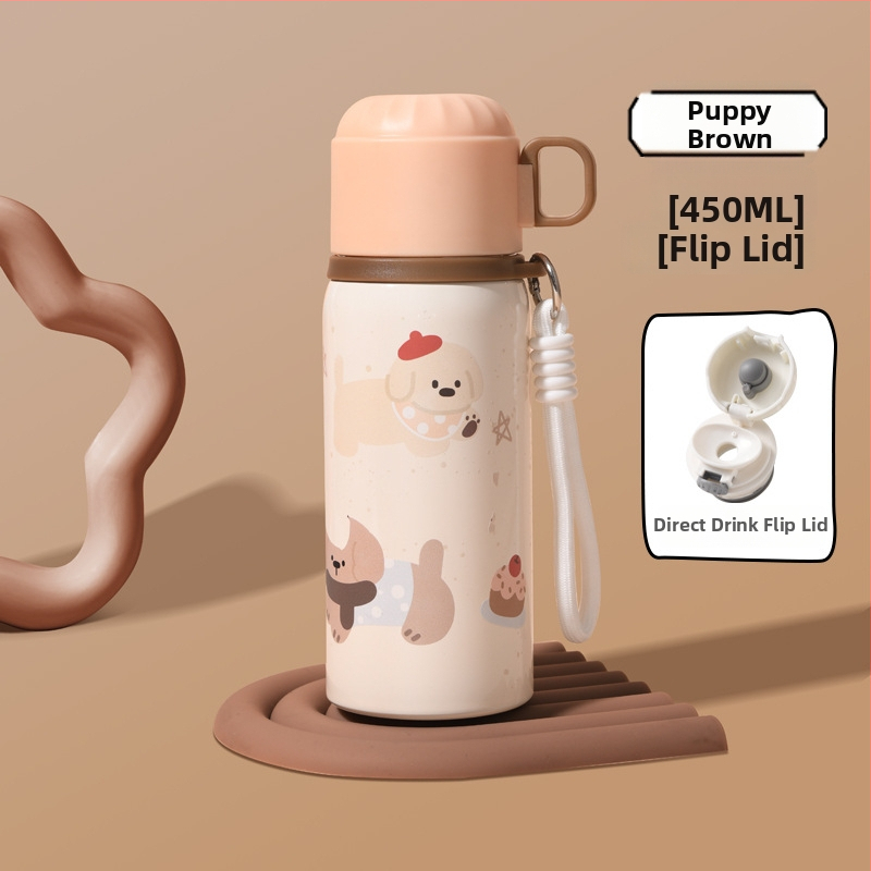 Unisex termos šalice sa slamkom, unutarnji spremnik od 316 nehrđajućeg čelika, vanjski omotač od 201 nehrđajućeg čelika, prenosno uz remen, vakuumska izolacija 6–12 sati