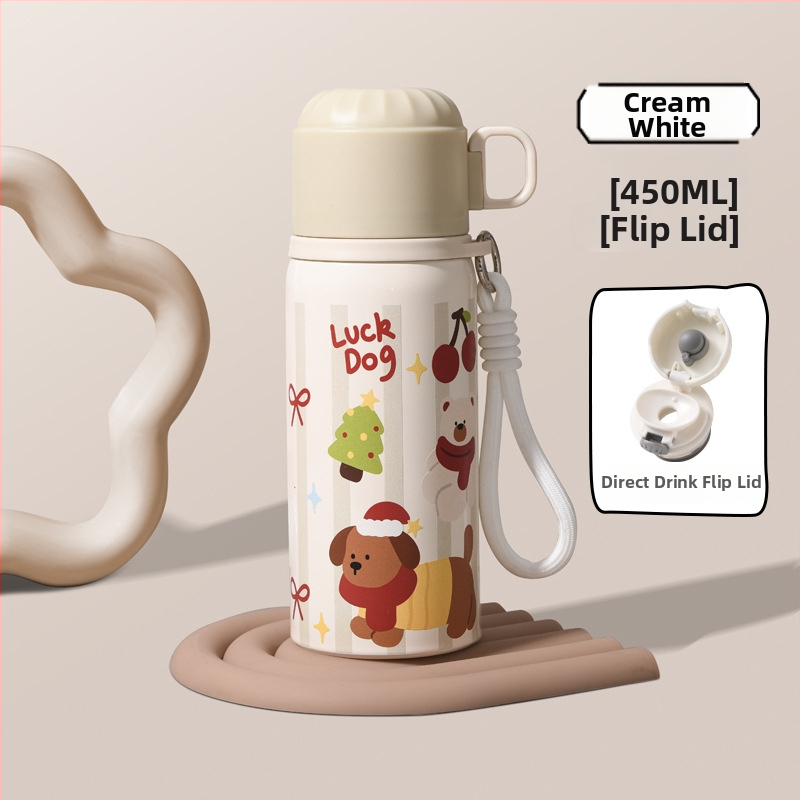 Unisex termos šalice sa slamkom, unutarnji spremnik od 316 nehrđajućeg čelika, vanjski omotač od 201 nehrđajućeg čelika, prenosno uz remen, vakuumska izolacija 6–12 sati