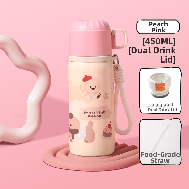 Unisex termos šalice sa slamkom, unutarnji spremnik od 316 nehrđajućeg čelika, vanjski omotač od 201 nehrđajućeg čelika, prenosno uz remen, vakuumska izolacija 6–12 sati