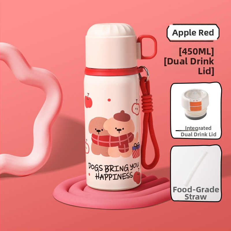 Unisex termos šalice sa slamkom, unutarnji spremnik od 316 nehrđajućeg čelika, vanjski omotač od 201 nehrđajućeg čelika, prenosno uz remen, vakuumska izolacija 6–12 sati